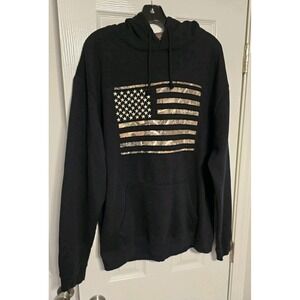 Buck Wear Black Camo USA Flag Hoodie XL Realtree Sweatshirt Camo Lined Hunting